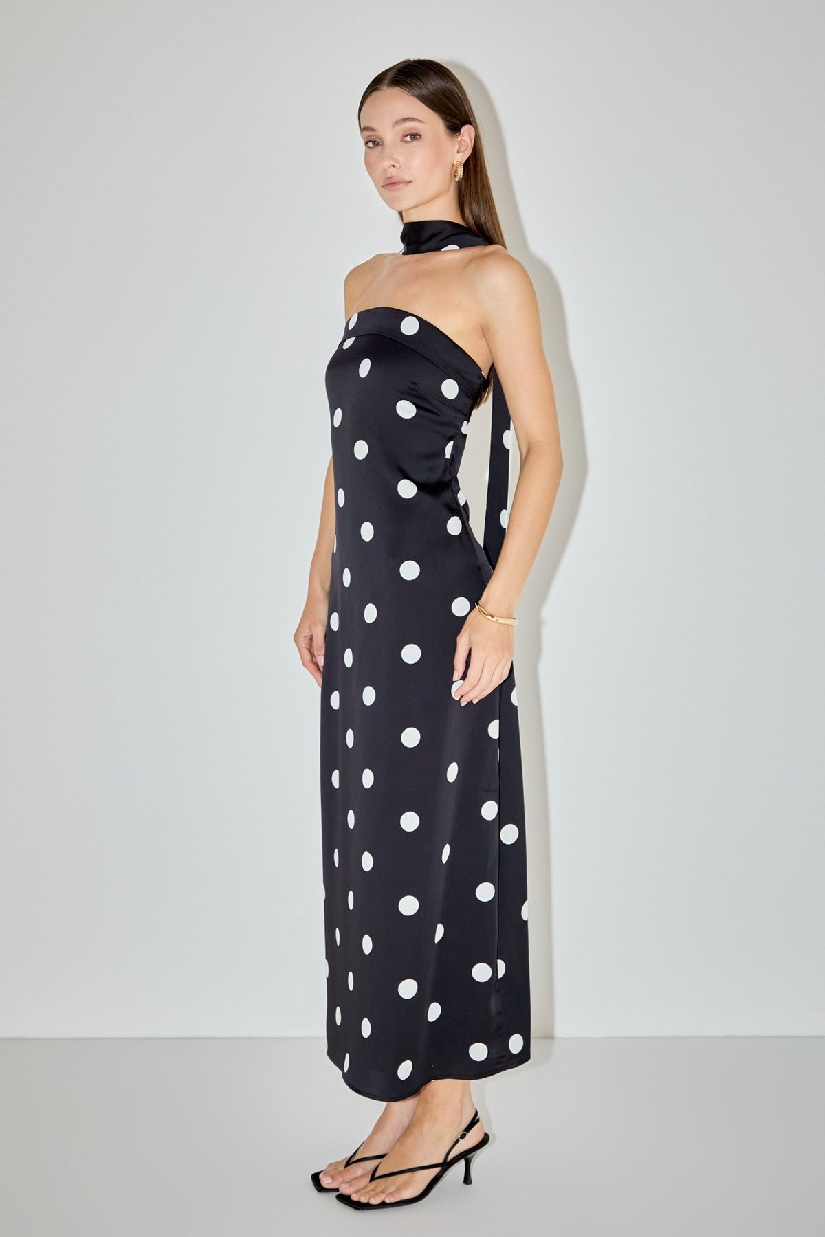 Nina Polka Dot Maxi Dress with Scarf