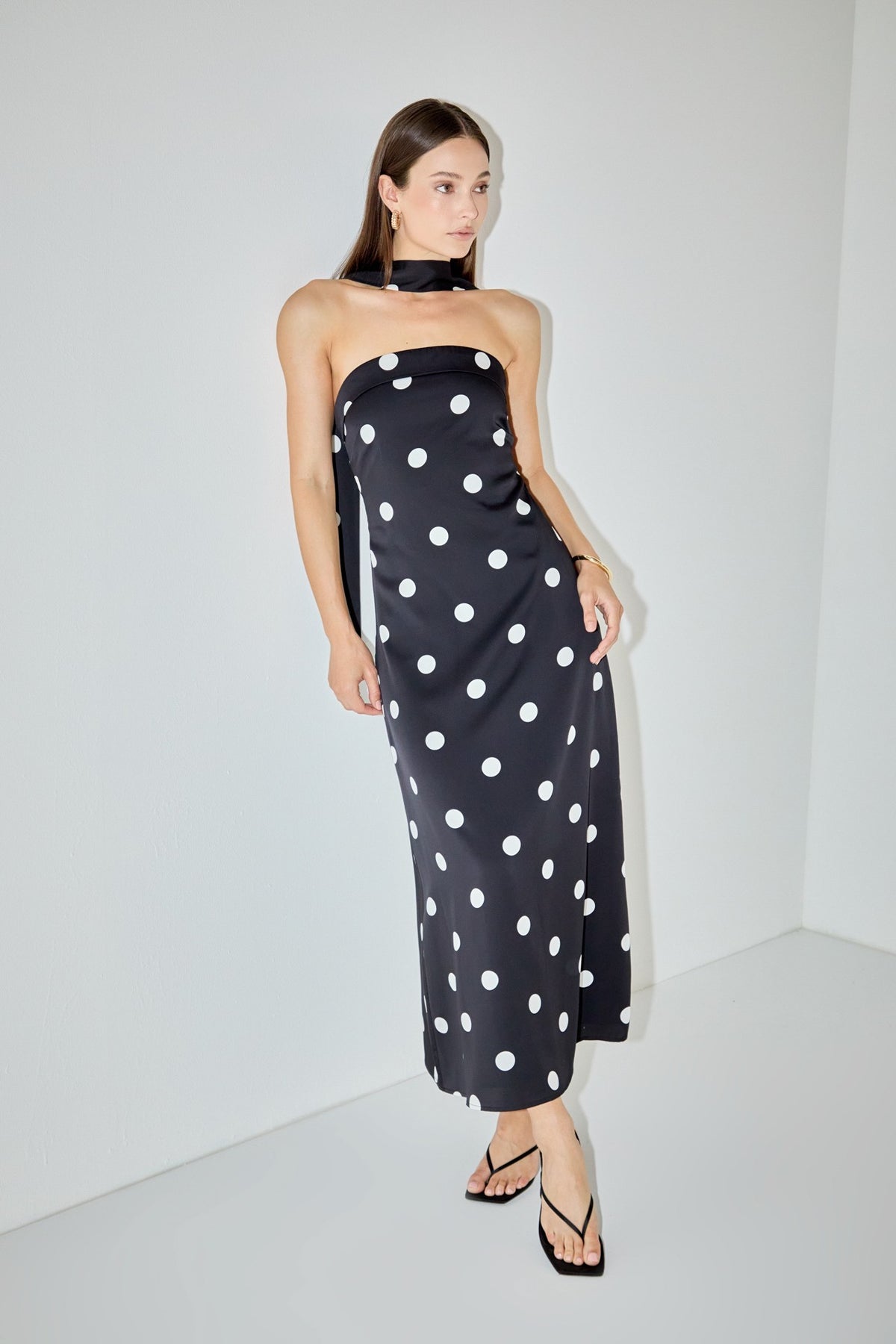 Nina Polka Dot Maxi Dress with Scarf