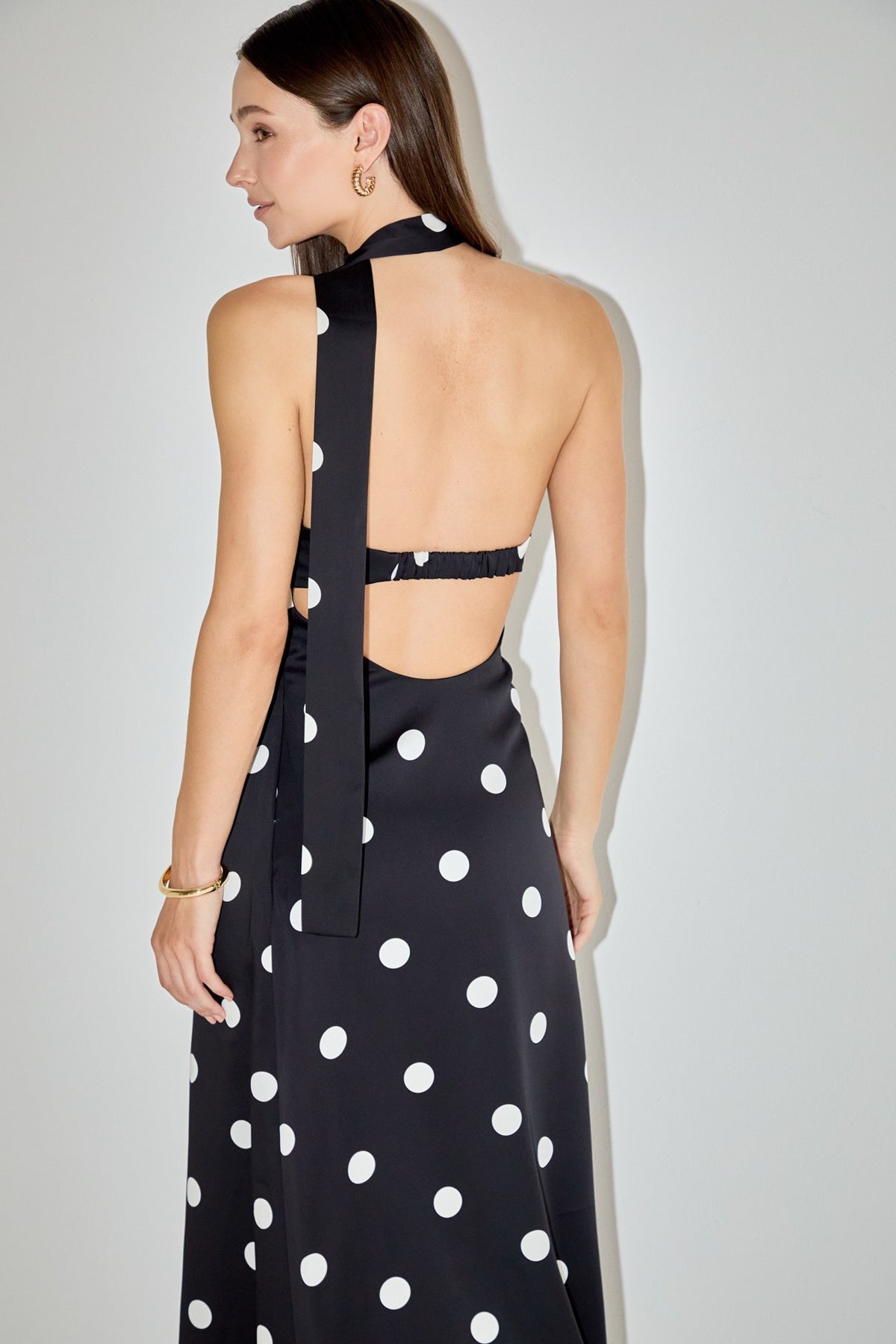 Nina Polka Dot Maxi Dress with Scarf