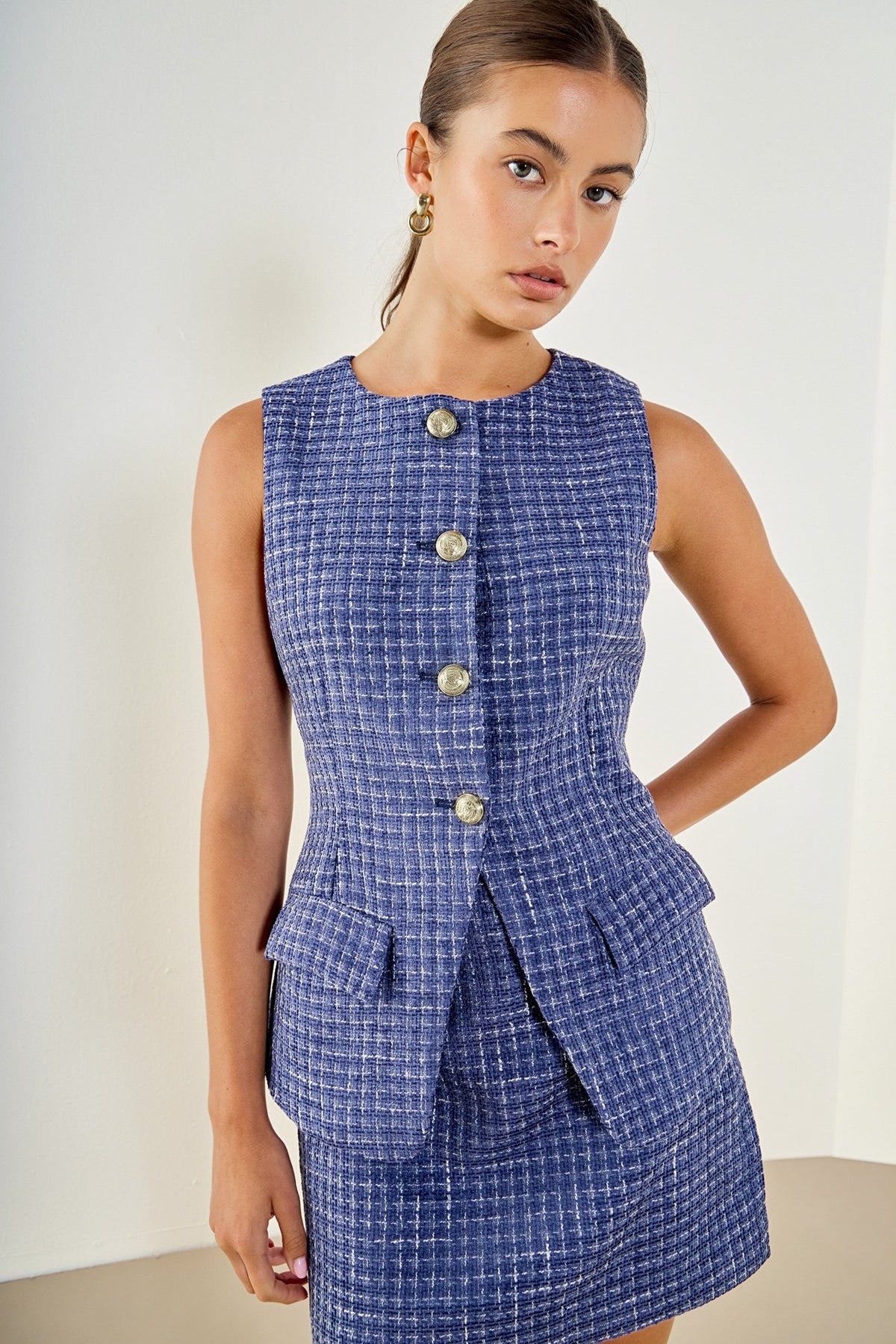 Melanie Tweed Top with Gold Buttons