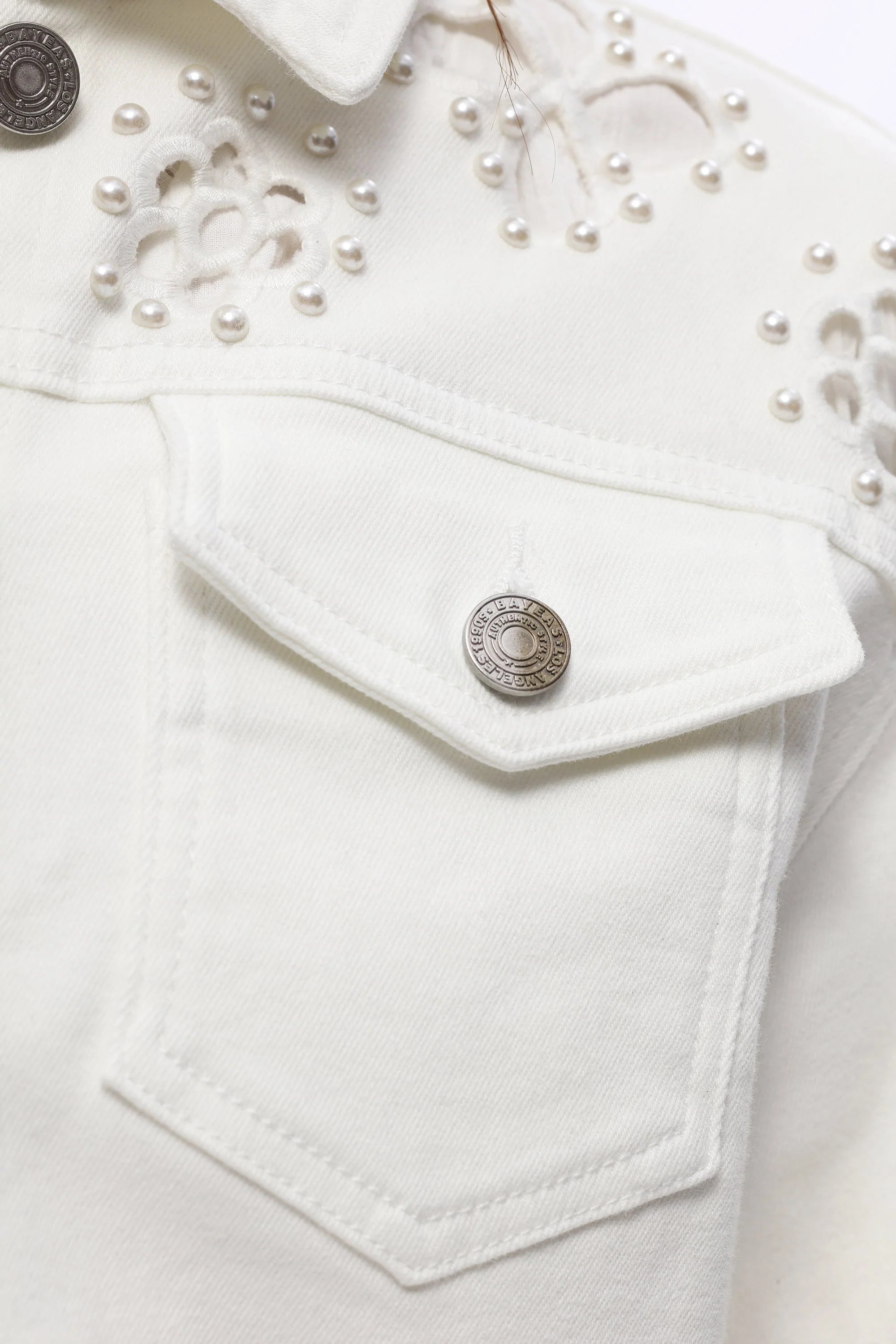 Fleur Pearl Embellished Denim Jacket