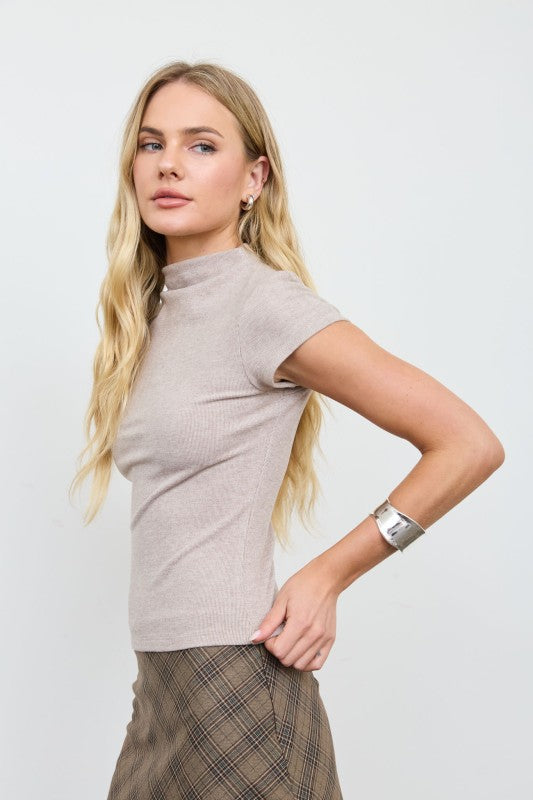 Piper Mock Neck Top in Taupe