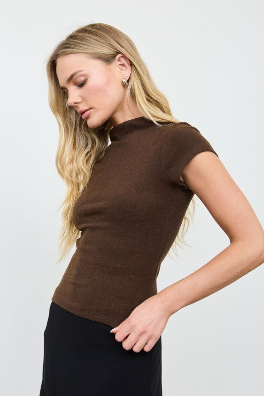 Piper Mock Neck Top in Brown