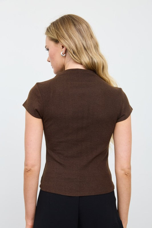 Piper Mock Neck Top in Brown