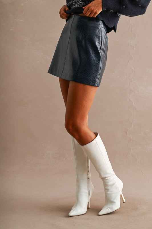 Camila Faux Crocodile Leather Mini Skirt in Navy