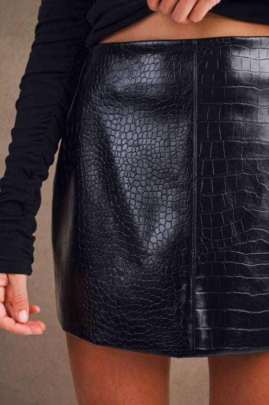 Camila Faux Crocodile Leather Mini Skirt in Navy