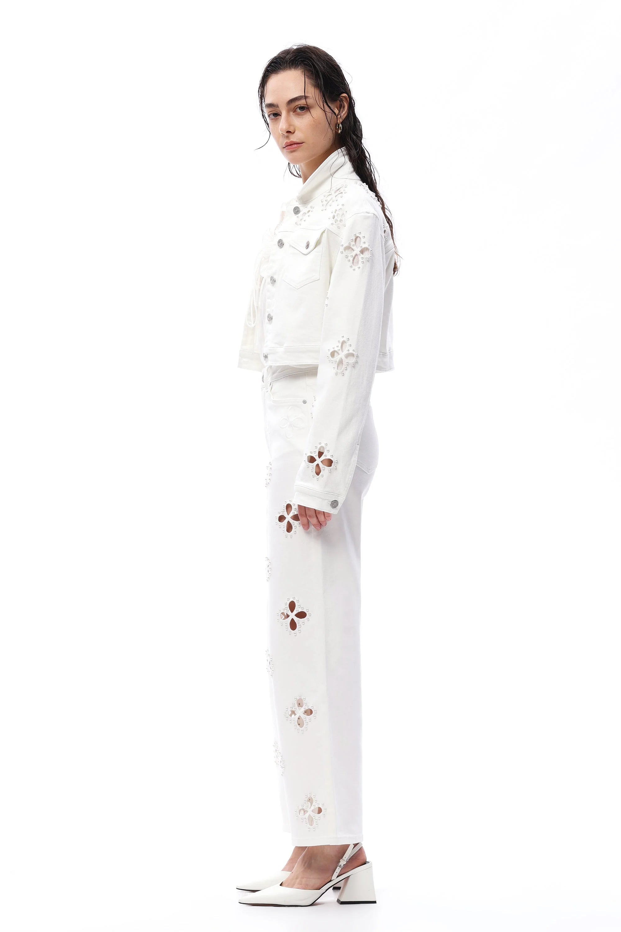 Fleur Pearl Embellished Straight Leg Jeans