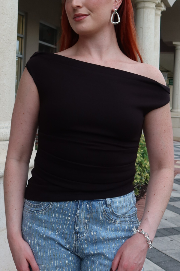Jamie Off Shoulder Ruched Top in Black