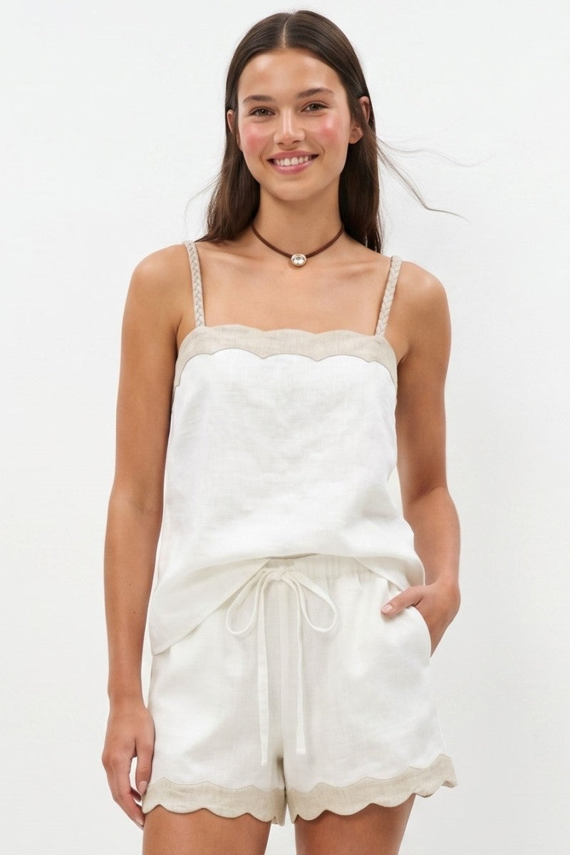 Lucille Scallop Trim Linen Tank Top