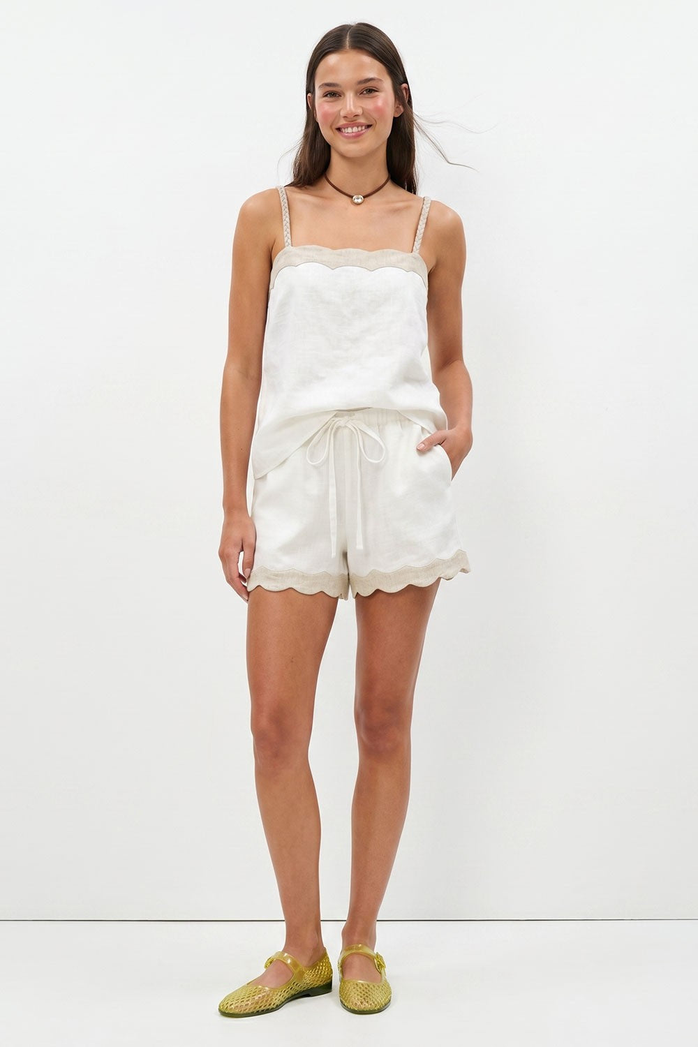 Lucille Scallop Trim Linen Shorts