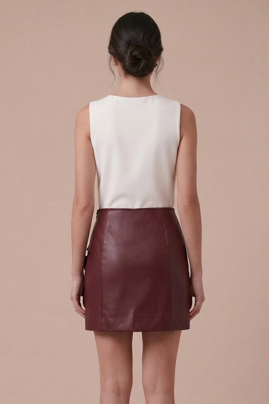 Rosie Flower Appliqué Faux Leather Mini Skirt