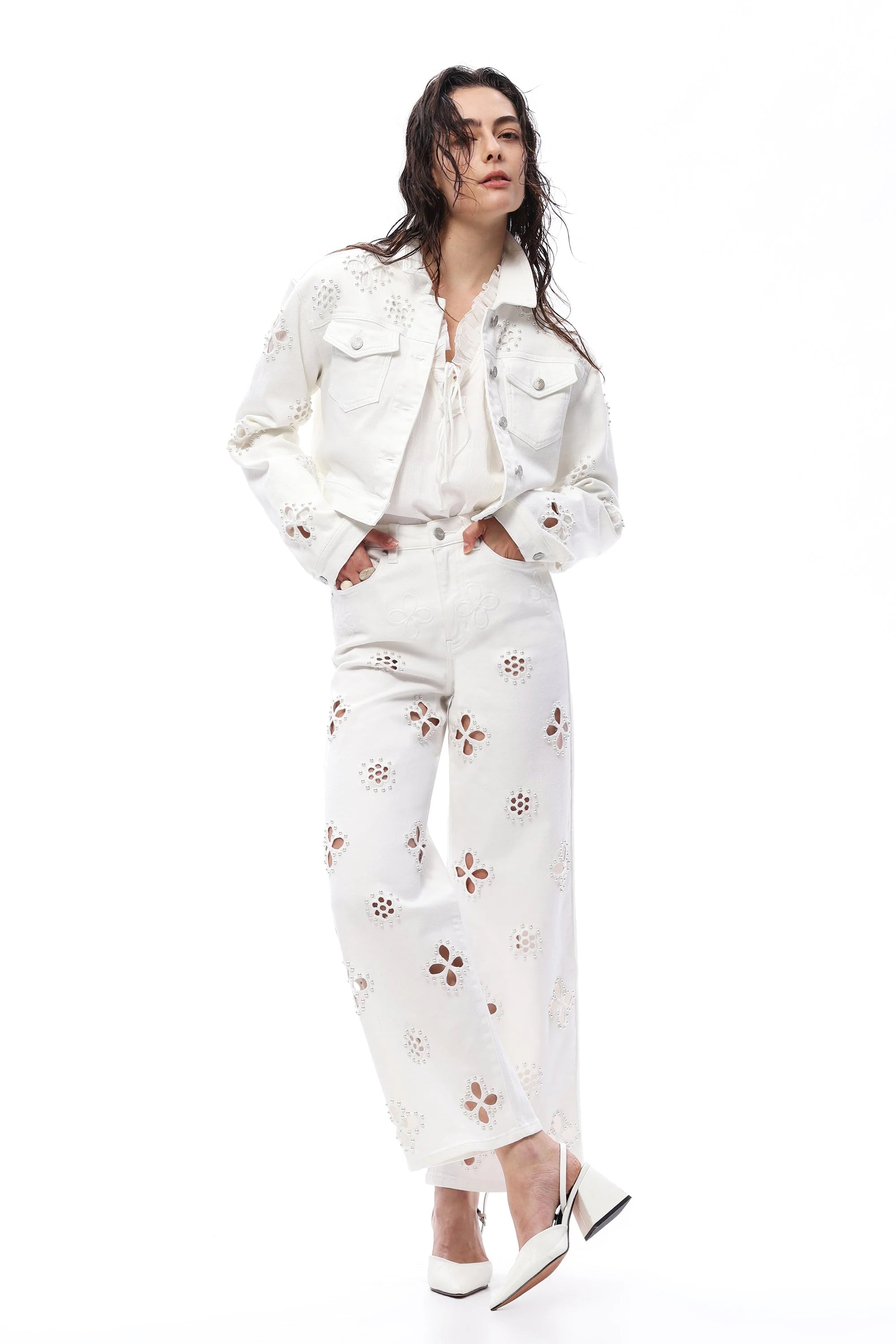 Fleur Pearl Embellished Straight Leg Jeans