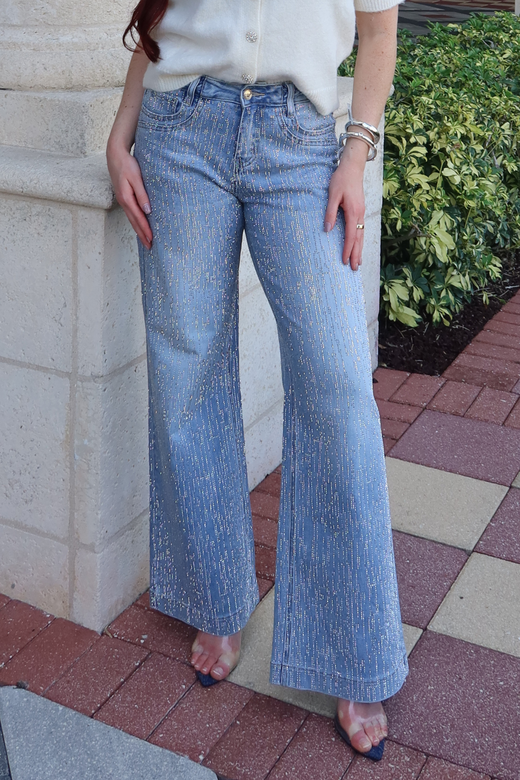 Amira Rhinestone Mid Rise Jeans