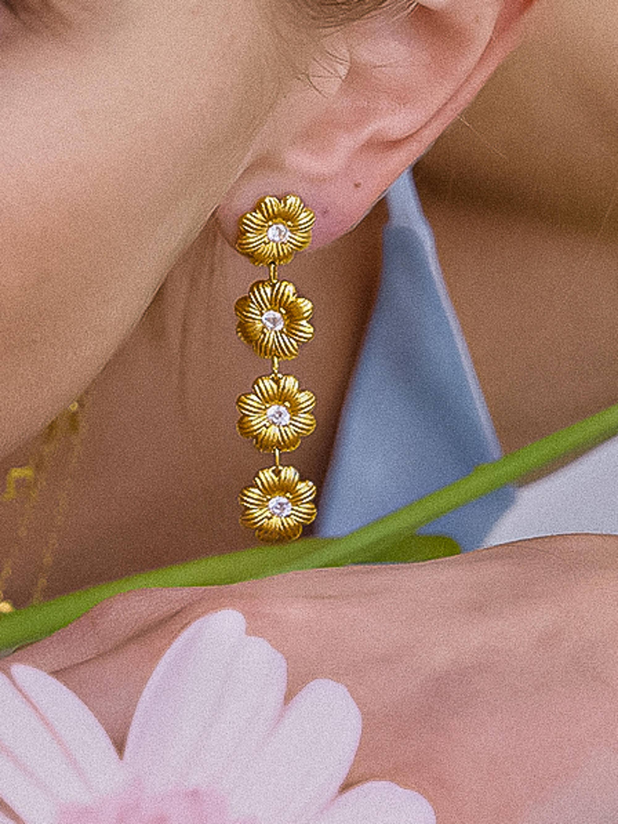 Bloom Drop Earrings with CZ Accents