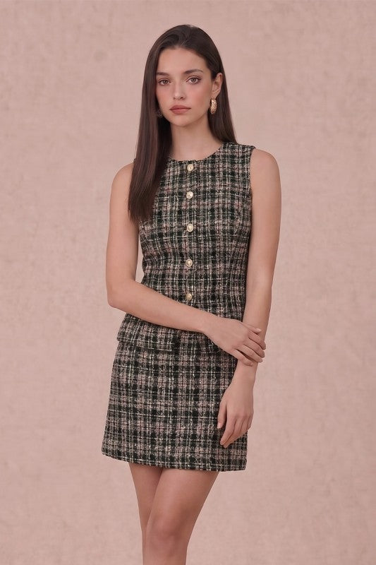 Ella Gold Button Tweed Vest