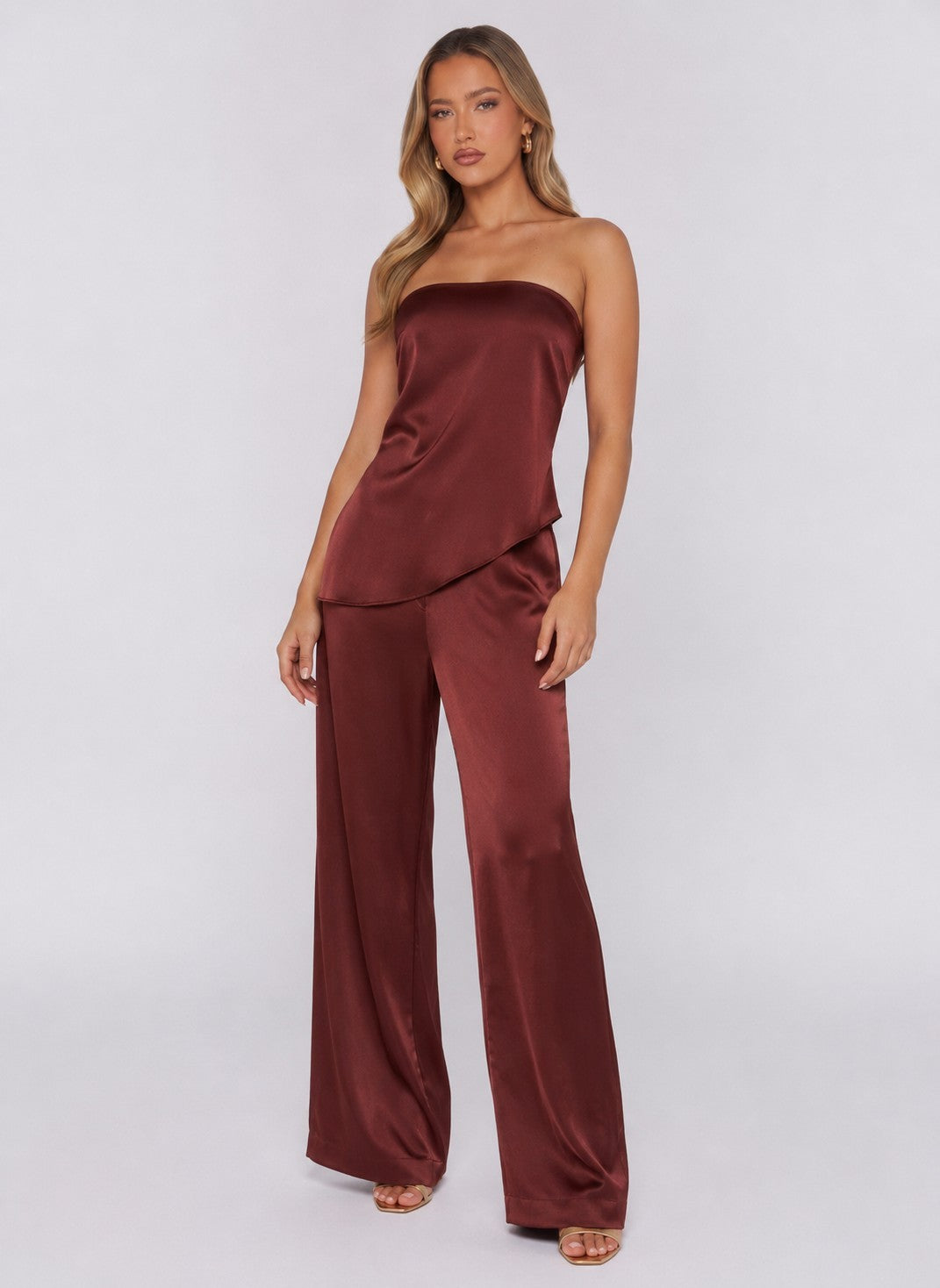 Kennedy Satin Strapless Top with Draped Back