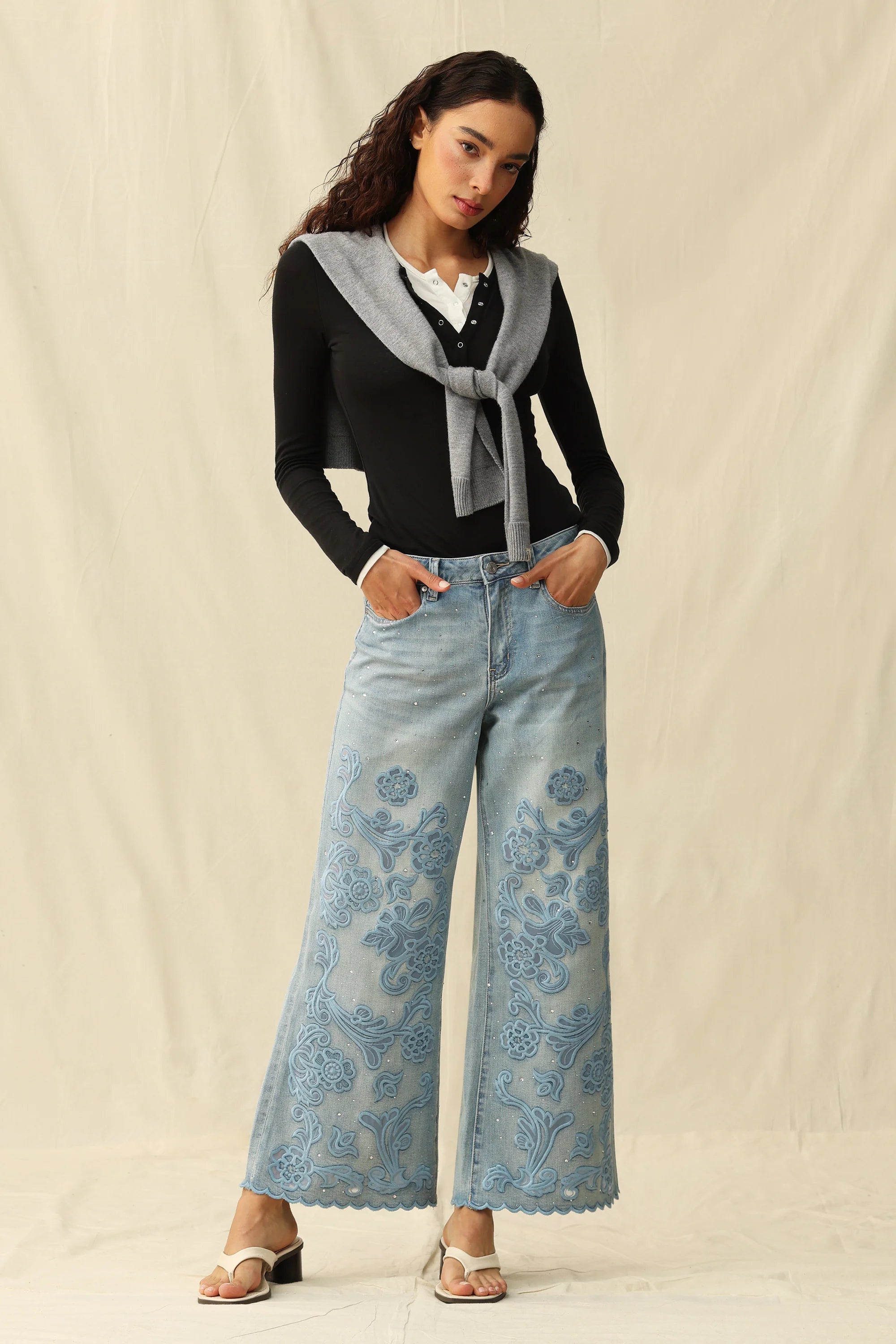 Celeste Embroidered Rhinestone Jeans