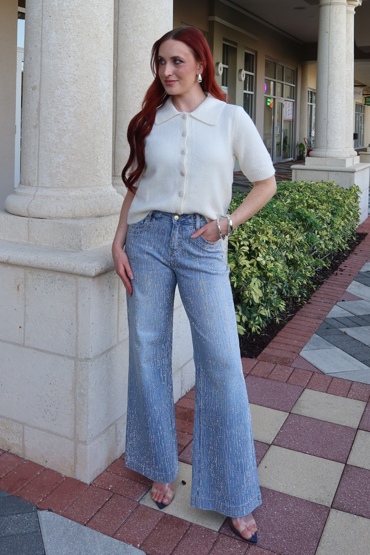 Amira Rhinestone Mid Rise Jeans