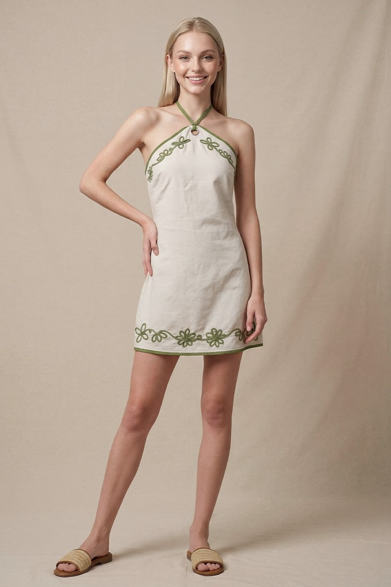 Palmer Embroidered Halter Mini Dress