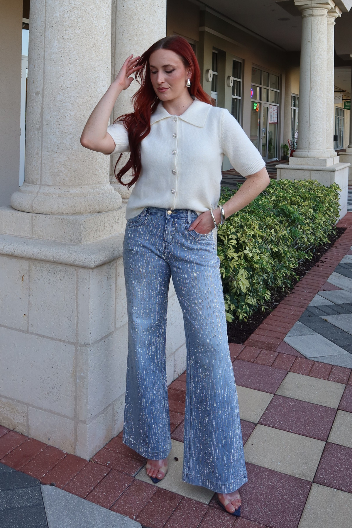 Amira Rhinestone Mid Rise Jeans