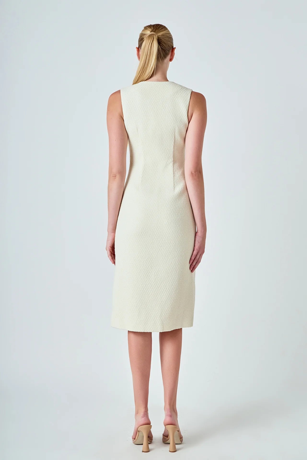 Clara Tweed Midi Dress with Jewel Buttons