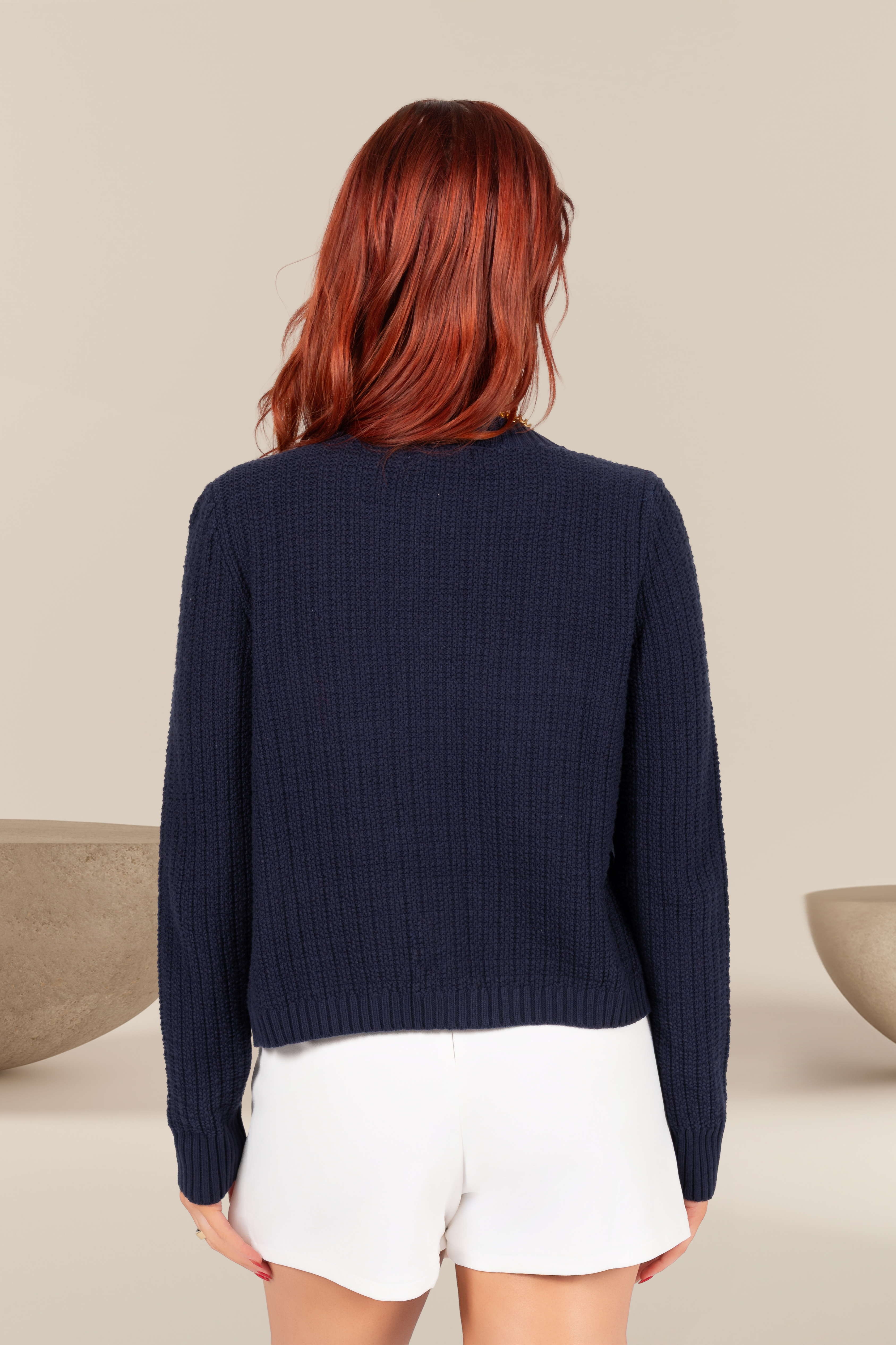Ellie Textured Knit Cardigan in Navy