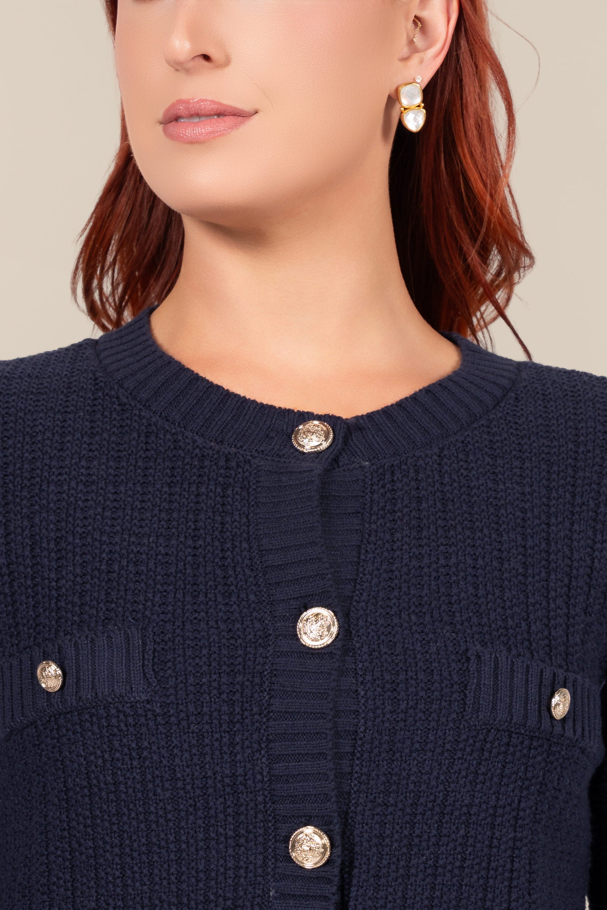 Ellie Textured Knit Cardigan in Navy