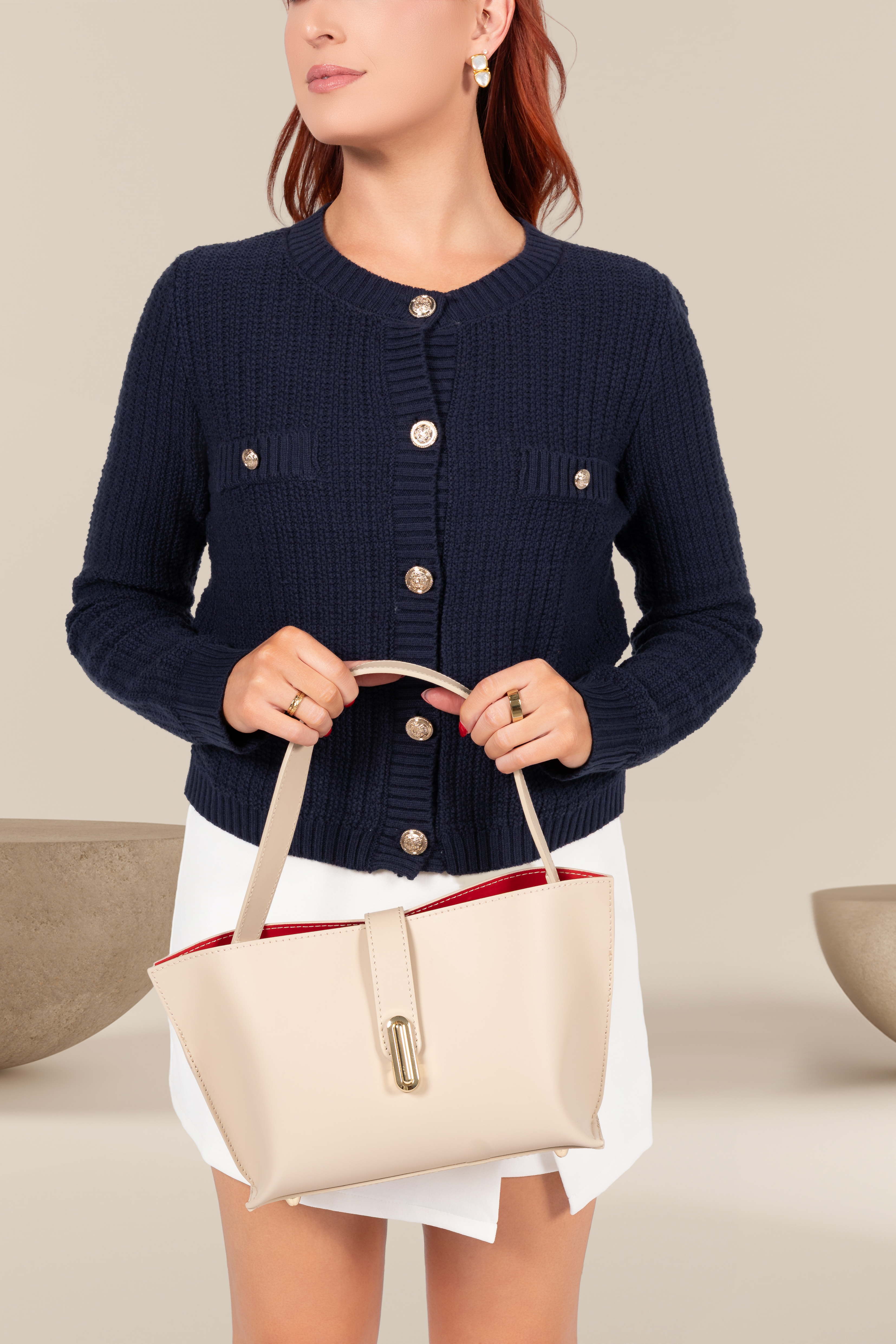 Ellie Textured Knit Cardigan in Navy
