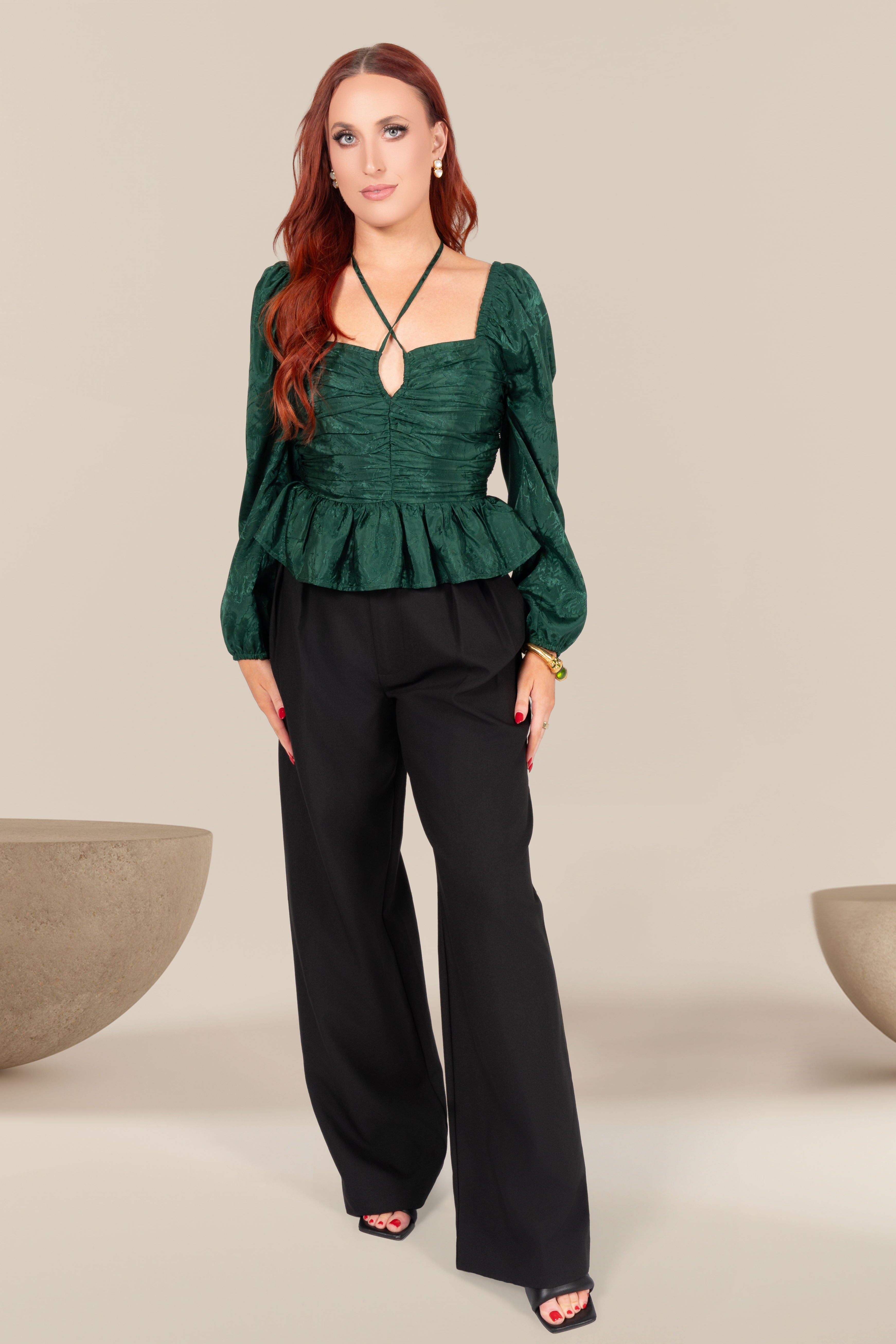 Remi Keyhole Jacquard Blouse