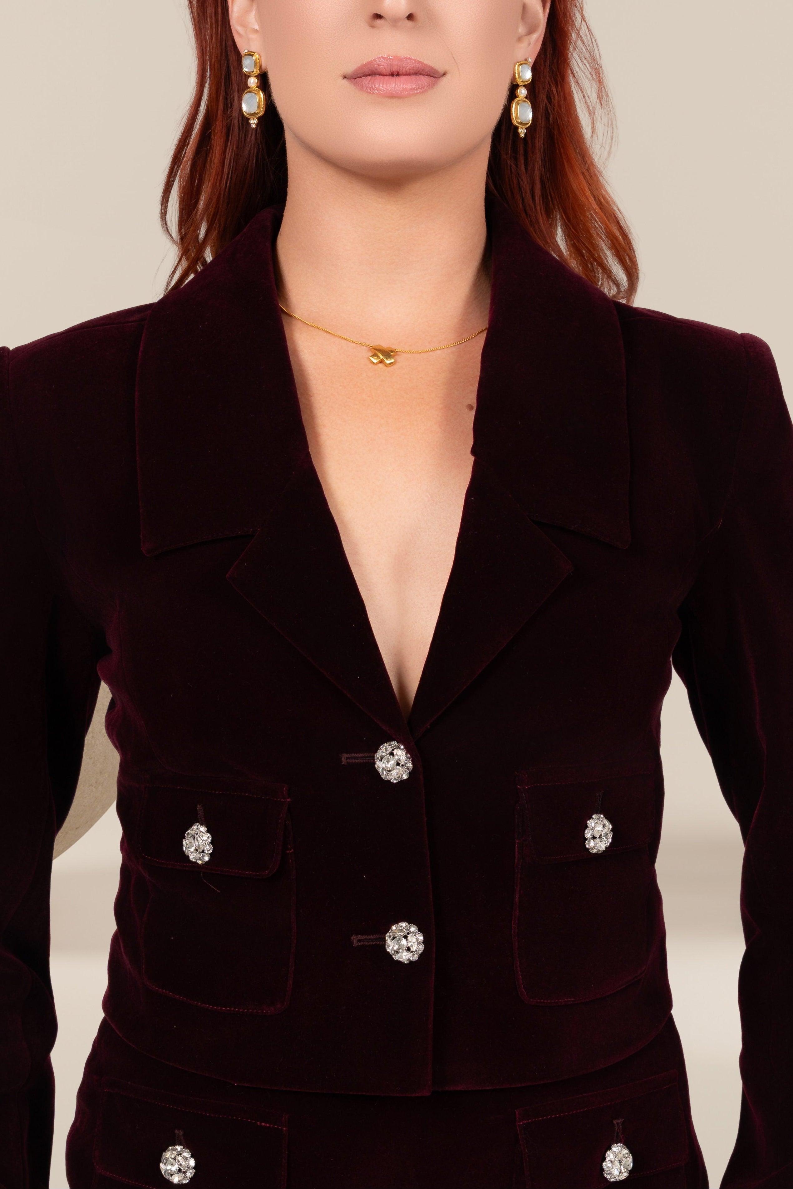 Felicity Velvet Cropped Jacket with Jewel Buttons