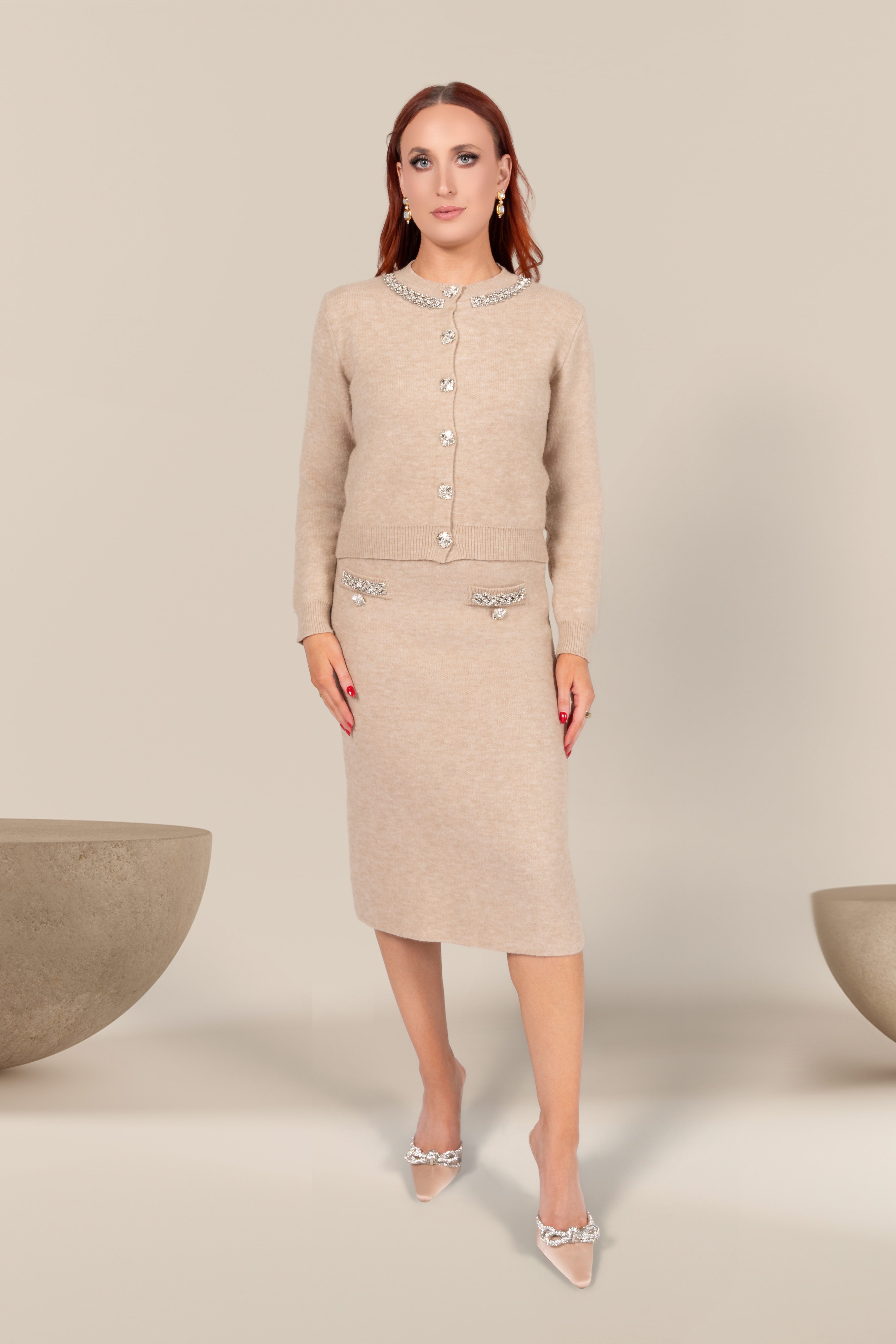 Claire Embellished Knit Midi Skirt