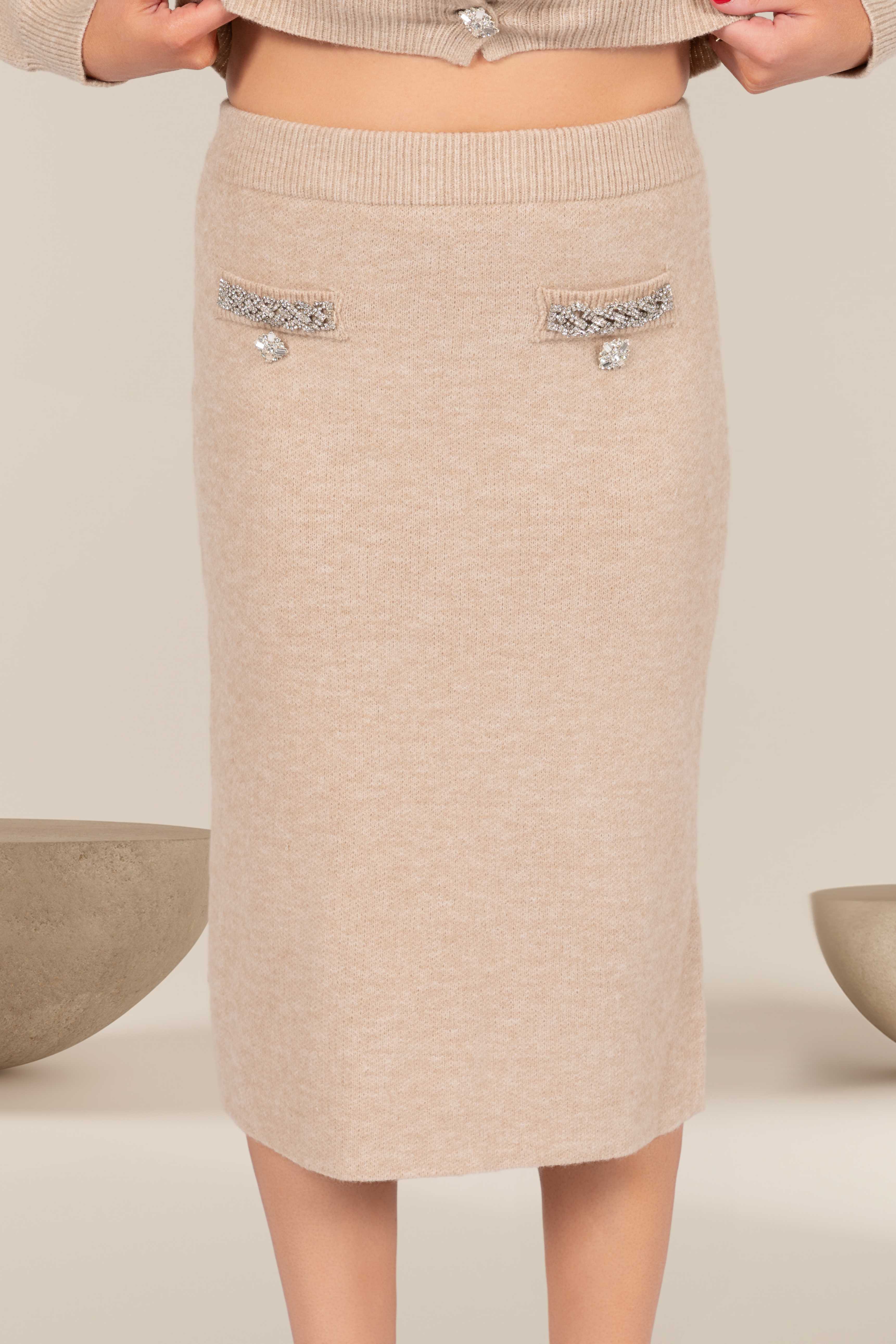 Claire Embellished Knit Midi Skirt