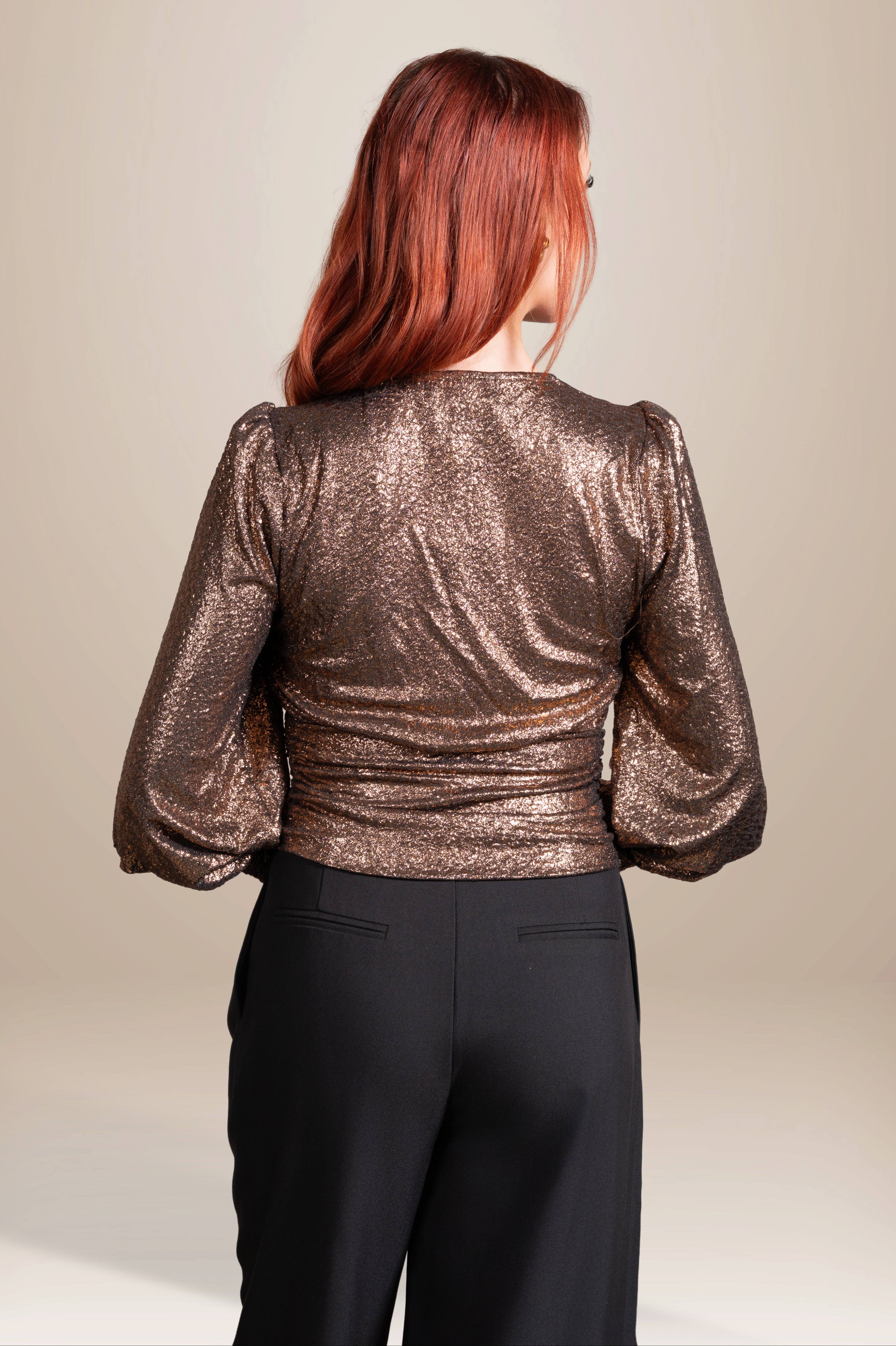 Elara Metallic Ruched Top