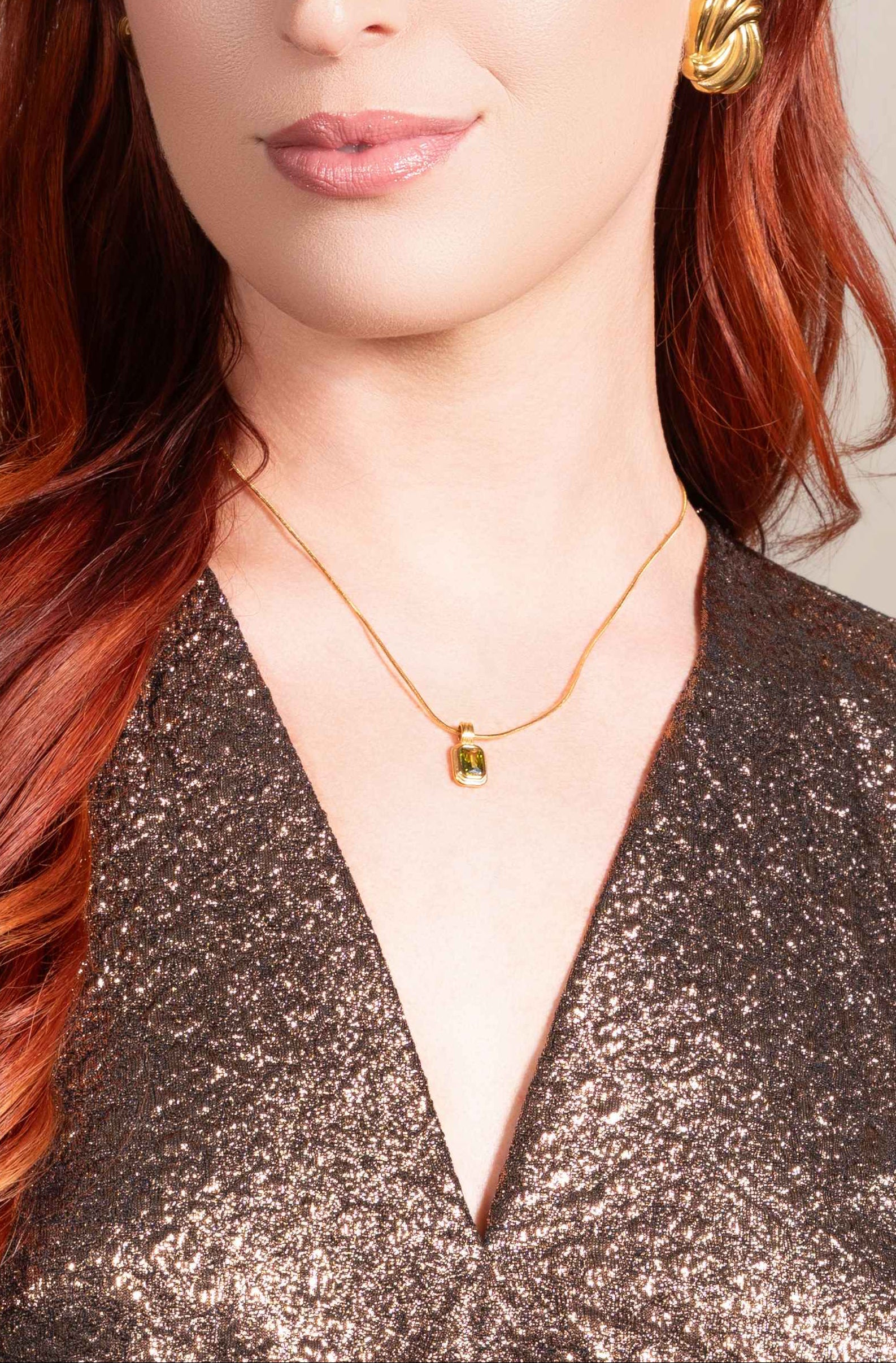 Hadley Green Square Stone Pendant Necklace