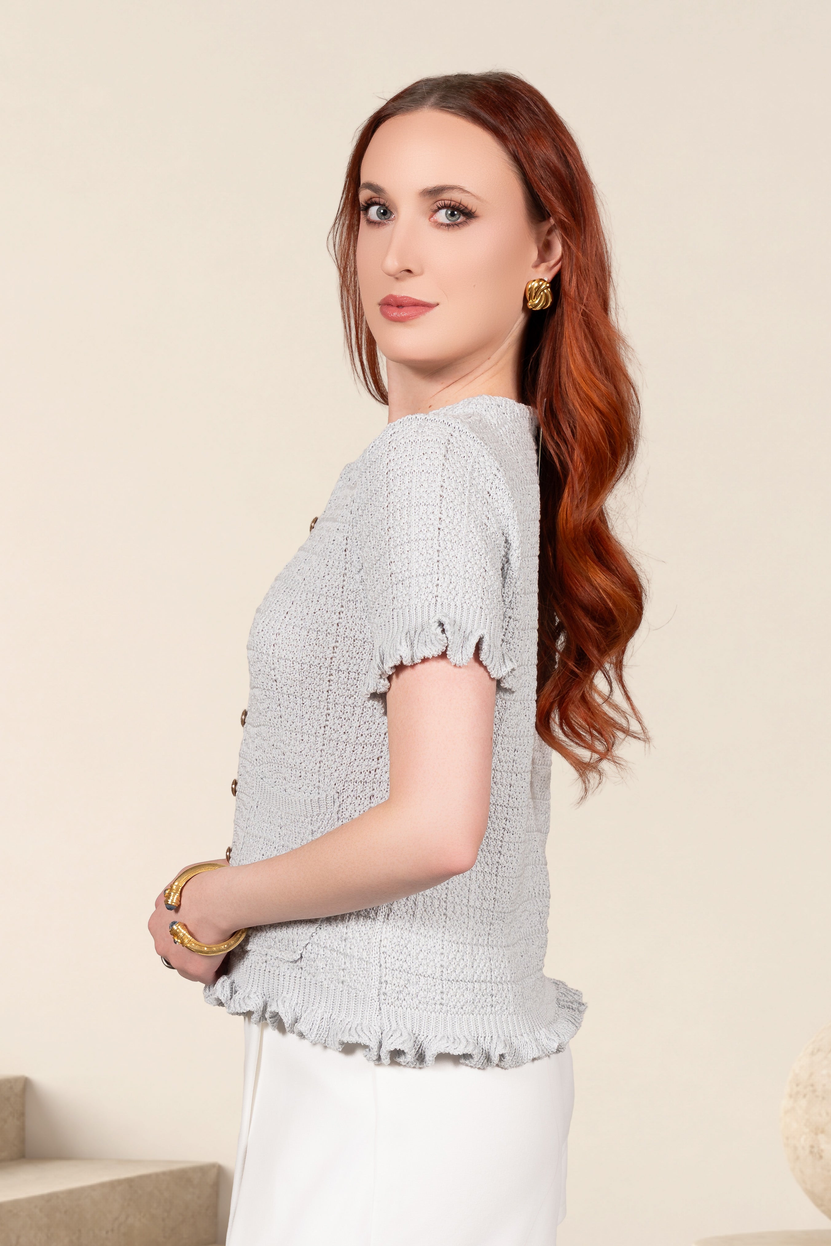 Leighton Textured Knit Cardigan Top