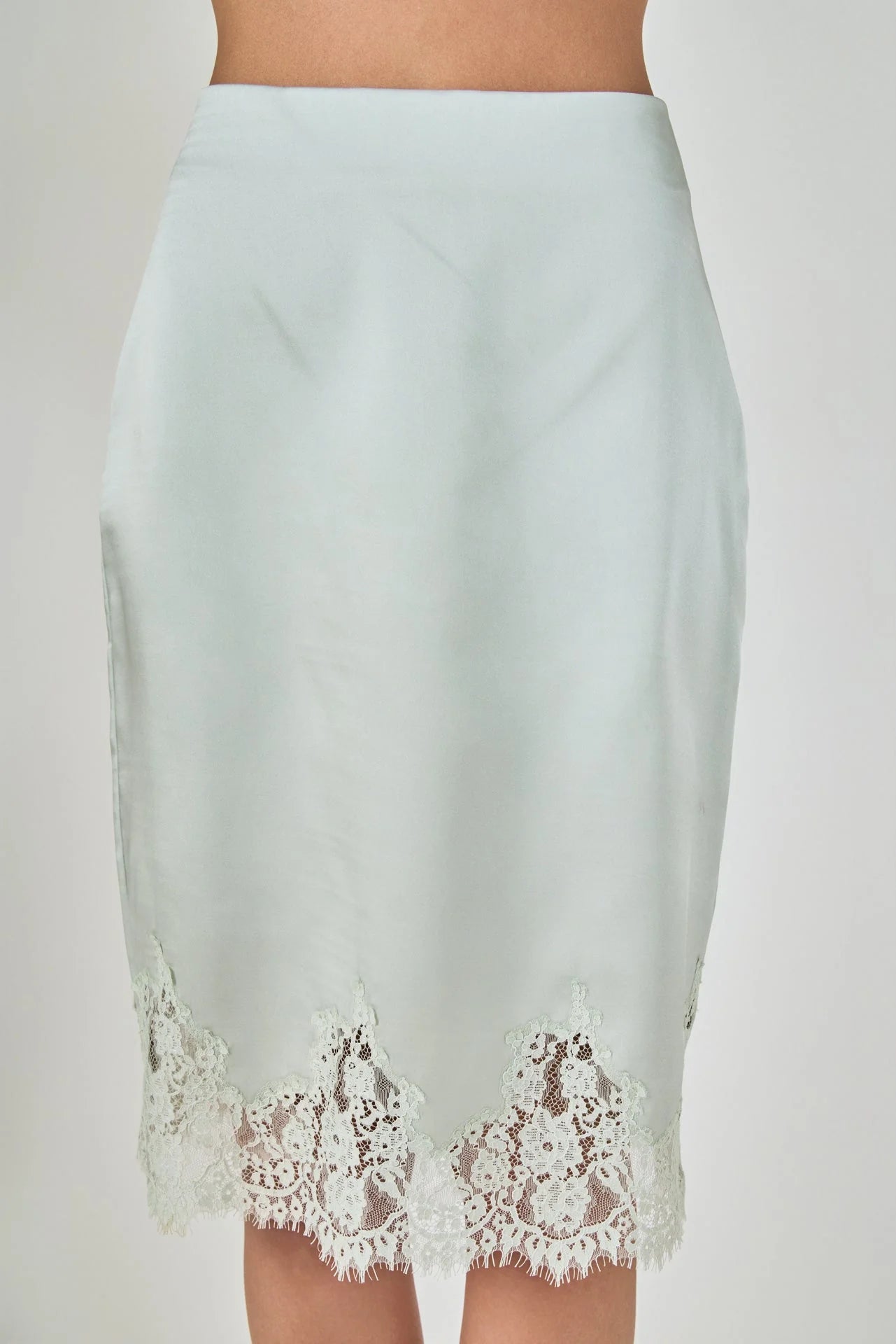 Arianna Satin Skirt with Lace Trim