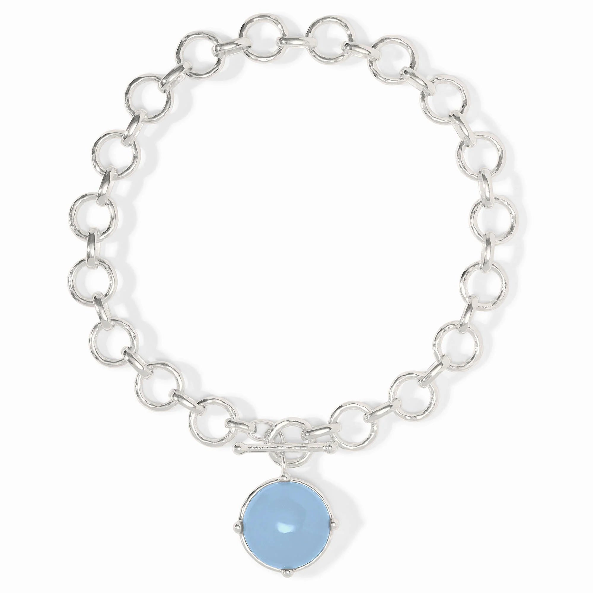 Honeybee Statement Necklace in Silver Iridescent Chalcedony Blue