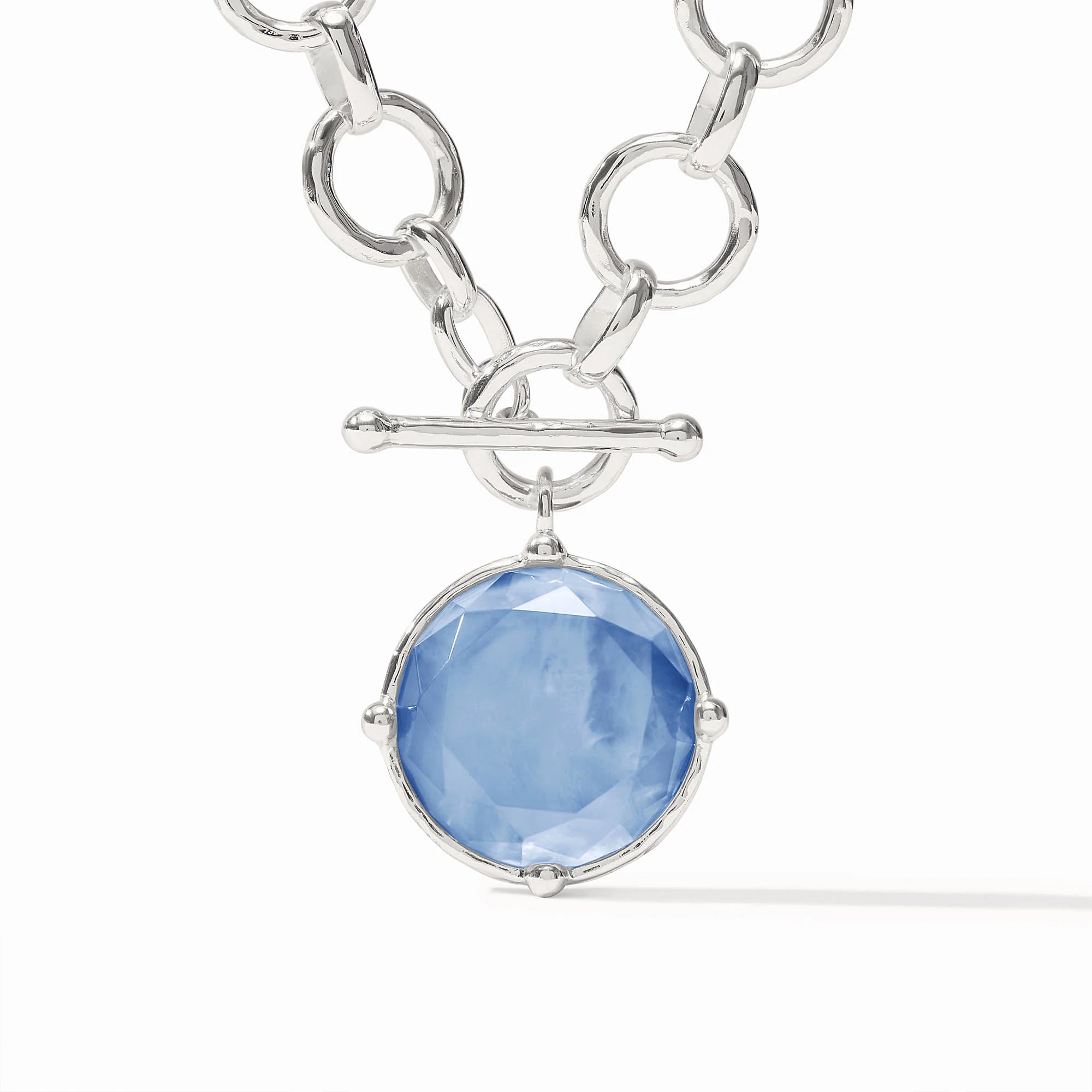 Honeybee Statement Necklace in Silver Iridescent Chalcedony Blue