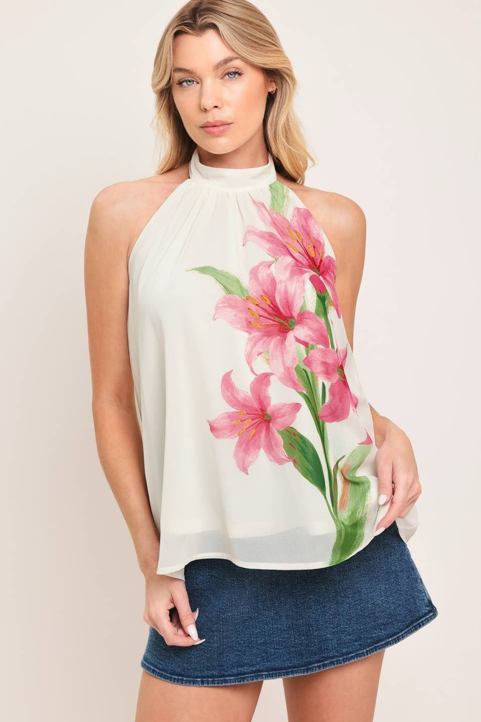 Talia Floral Halter Tie-Back Top