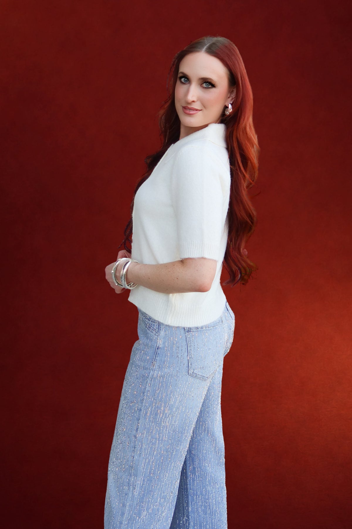 Adeline Button Front Sweater Top in Cream