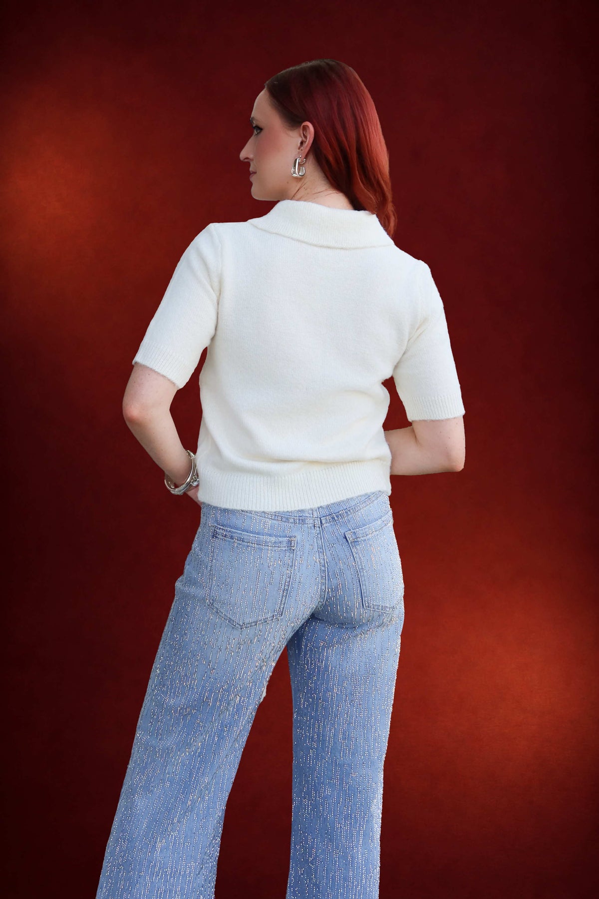 Adeline Button Front Sweater Top in Cream