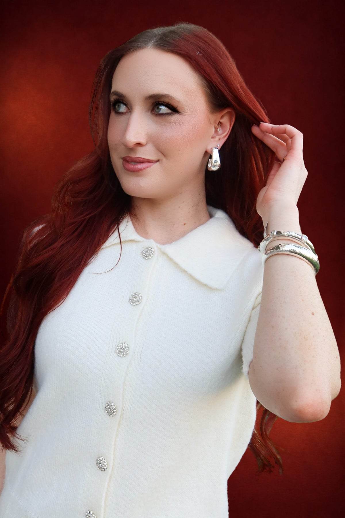 Adeline Button Front Sweater Top in Cream