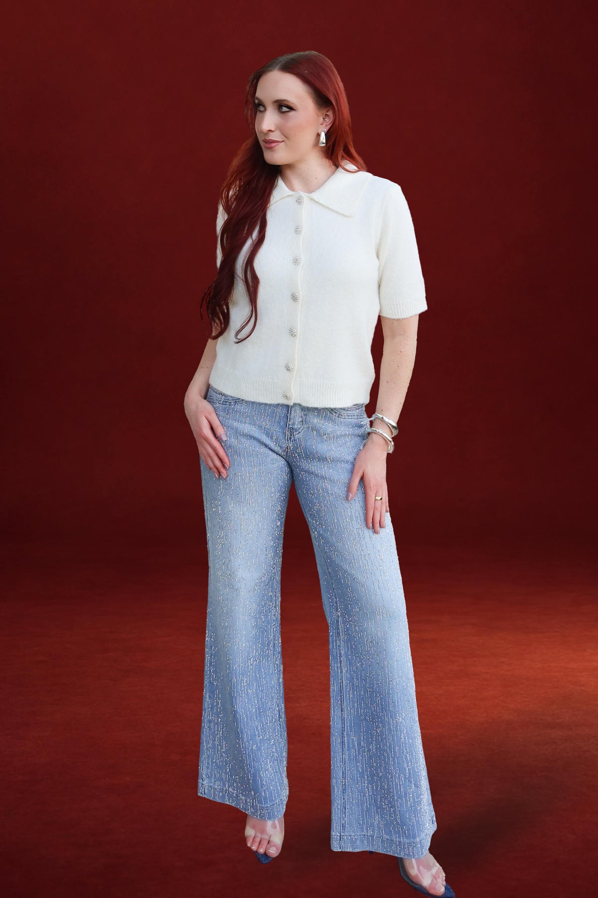 Amira Rhinestone Mid Rise Jeans