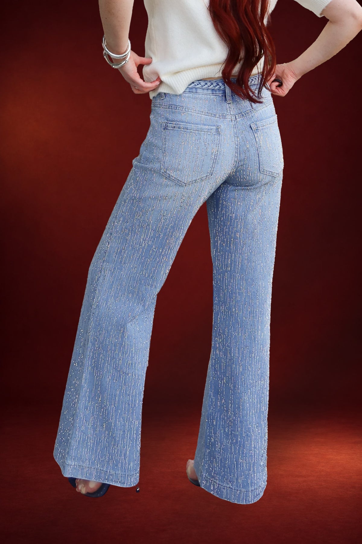 Amira Rhinestone Mid Rise Jeans