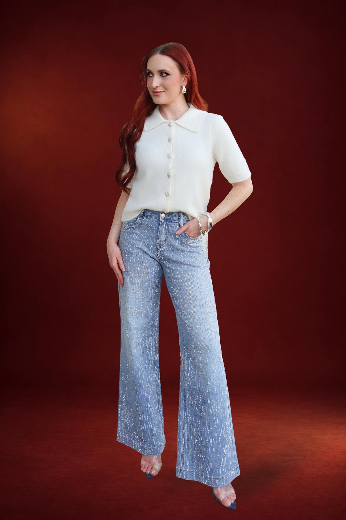 Adeline Button Front Sweater Top in Cream
