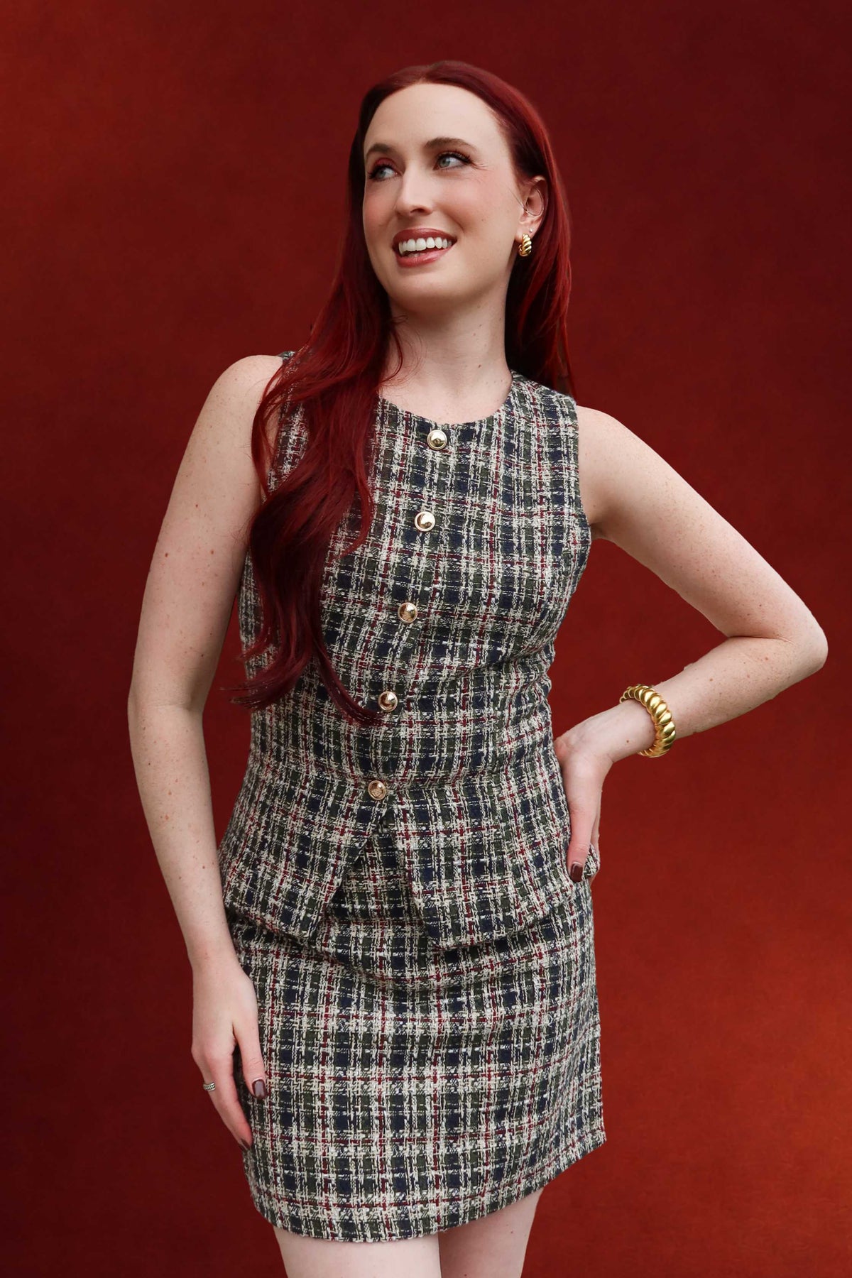 Ella Gold Button Tweed Vest