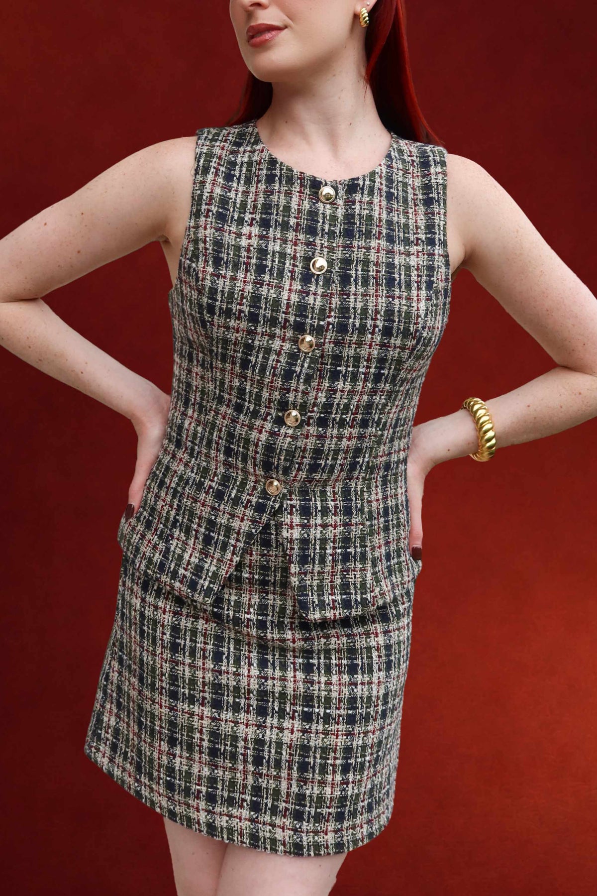 Ella Gold Button Tweed Vest