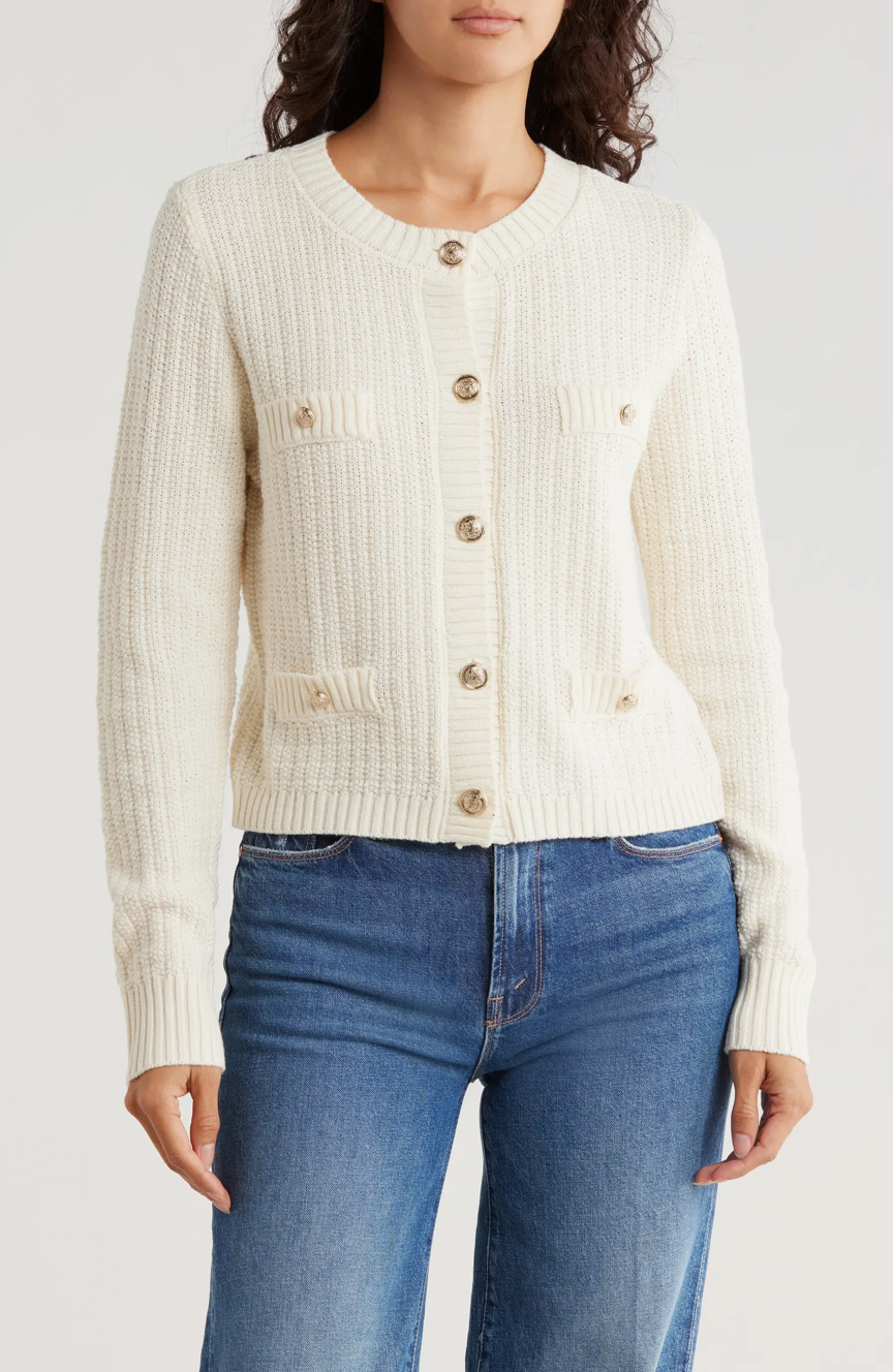 Ellie Textured Knit Cardigan in Cream