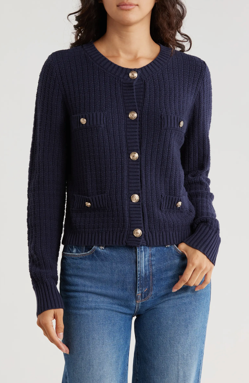 Ellie Textured Knit Cardigan in Navy