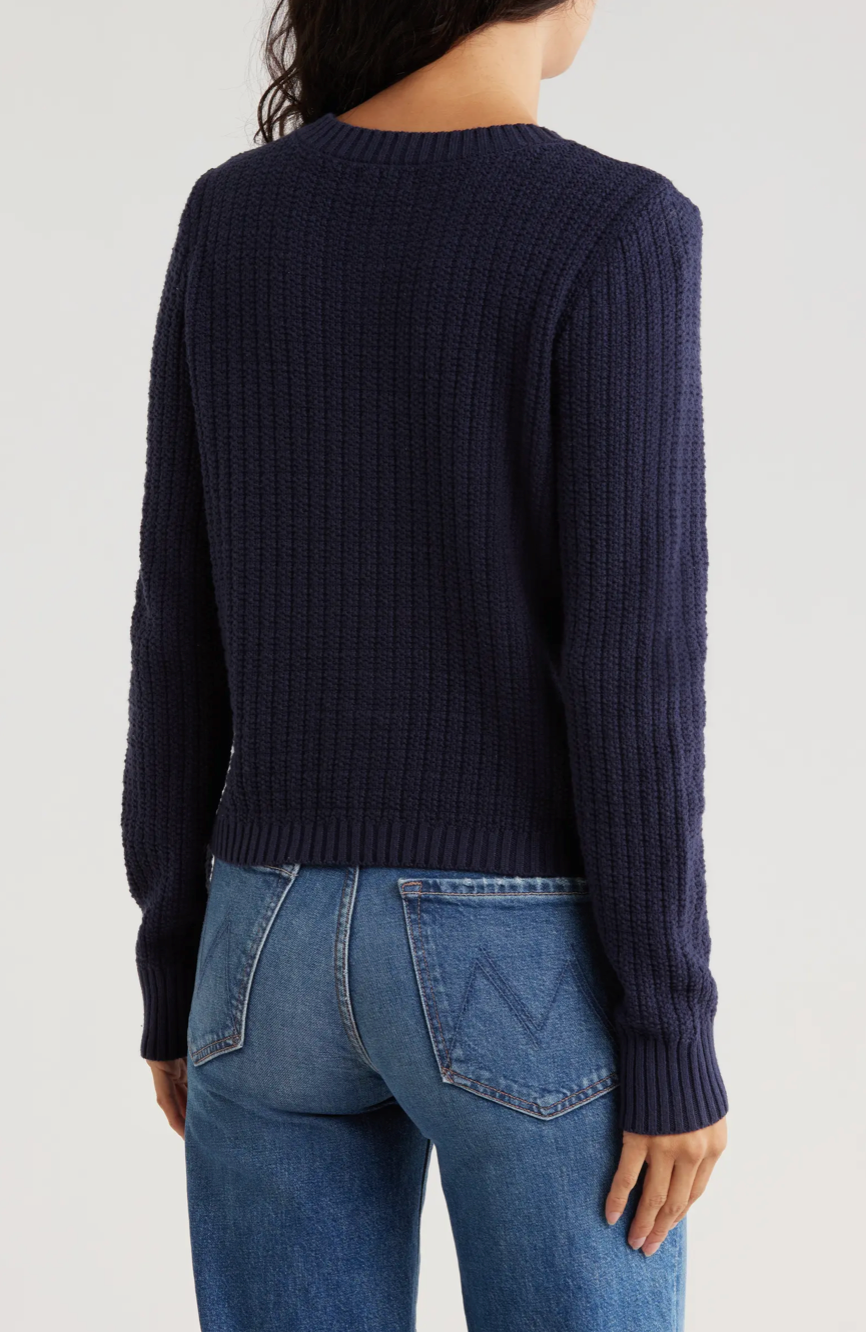 Ellie Textured Knit Cardigan in Navy